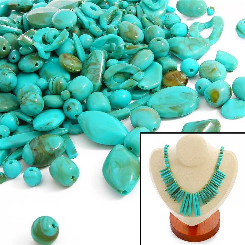 33 Gaya 30G 7-265 Pcs Bulat Oval Irregular Turquoise Imitasi Plastik Akrilik Spacer Manik-manik untuk Membuat Perhiasan Bohemia Kalung