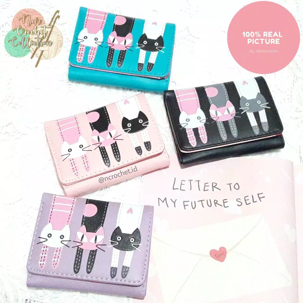 Dompet Wanita Mini Tiga Kucing/Dompet Kecil Simpel Lucu/Dompet Lipat Remaja Terbaru