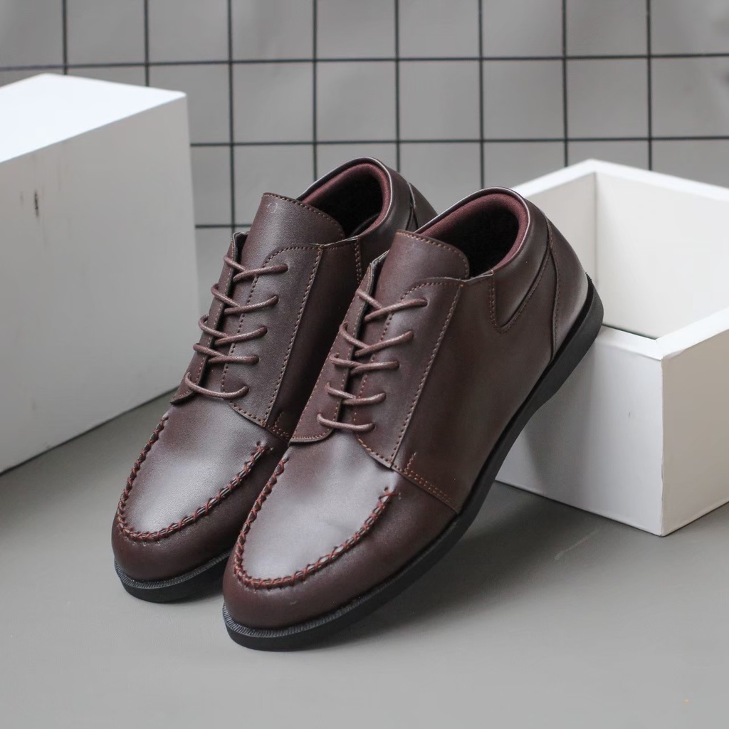 Sepatu Formal Pantofel Pria Hitam Brown Tali Casual Kerja Kantor Kuliah Fashion Pesta Kondangan Gereja Original Kulit Syintetik Kekinian Terlaris Murah