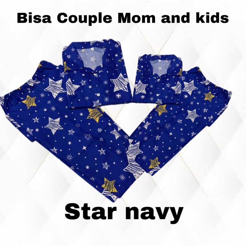 Star navy - setelan baju tidur piyama katun bisa couple mom kids and family cp