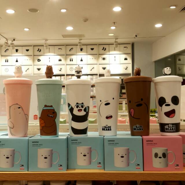 MINISO X WE BARE BEARS 6WRN. WE BARE BEARS WATER BOTTLE with straw 640ml