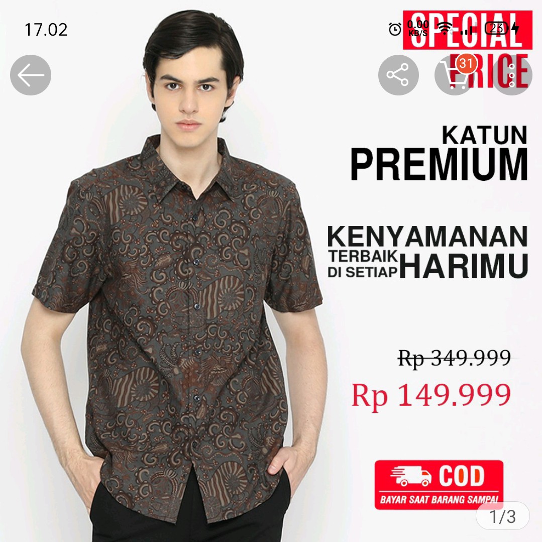 Kemeja Batik Pria Lengan Pendek Slimfit Premium Motif Balian Abu Abu Gray Grey 728208 Cap 72