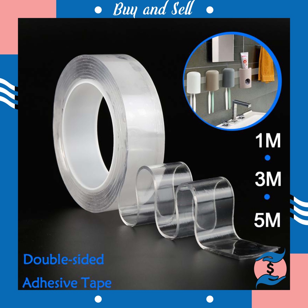 

BUYADNSELL (COD) Double Tape Transparan Selotip Nano UKR 1MM Panjang 3M Produk Import Murah U41
