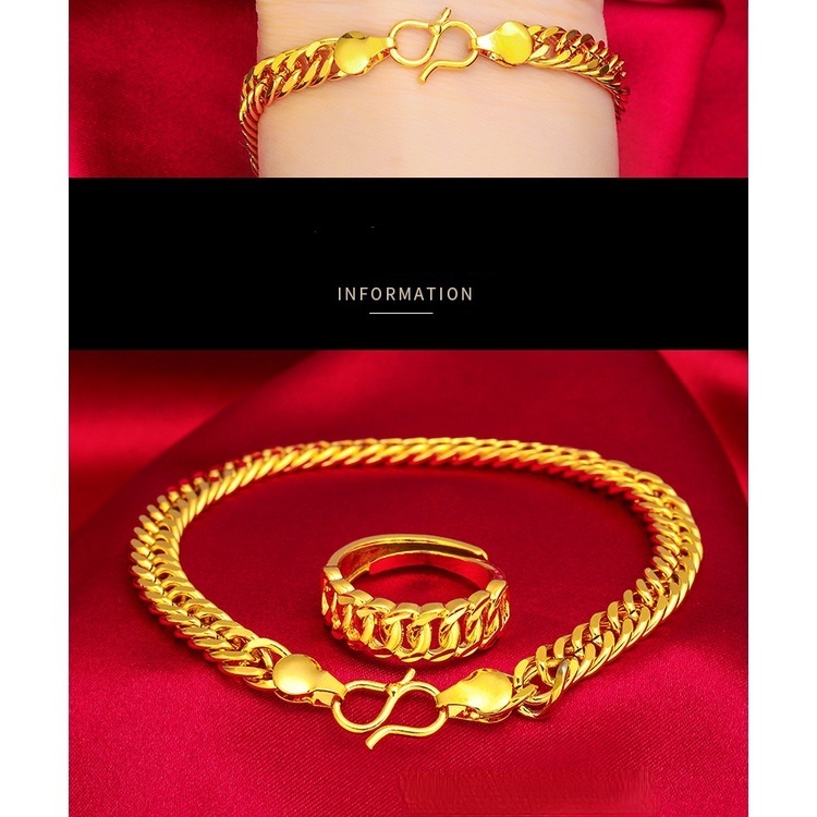 Set Gelang Cincin Rantai Datar Lapis Emas Emas Asli Kadar 375 Gaya Korea