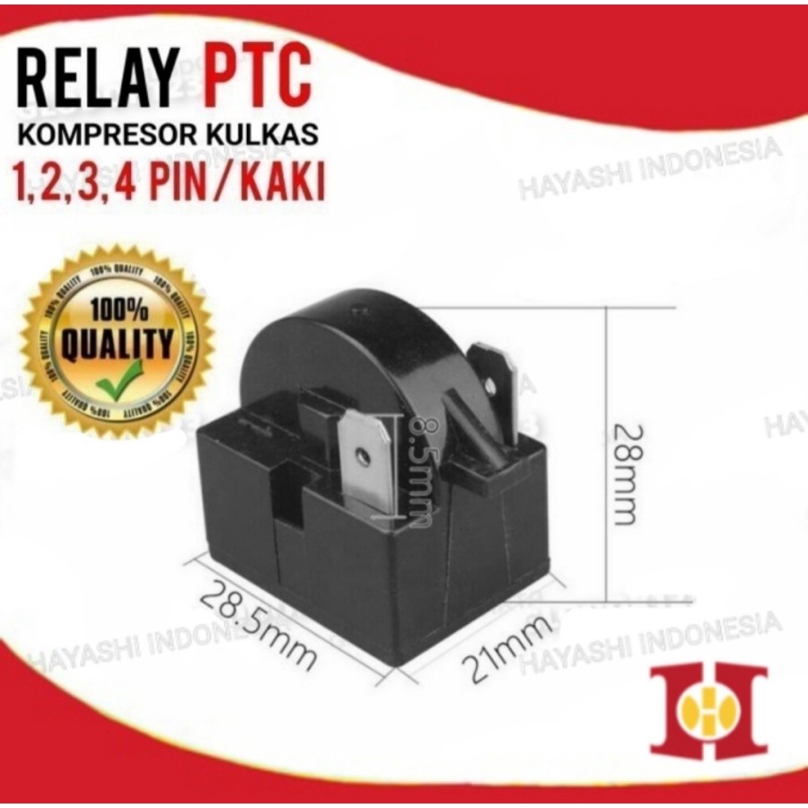 Relay PTC Rilai Kulkas Kompresor 1 2 3 4 Pin Kaki Kanan Kiri Original