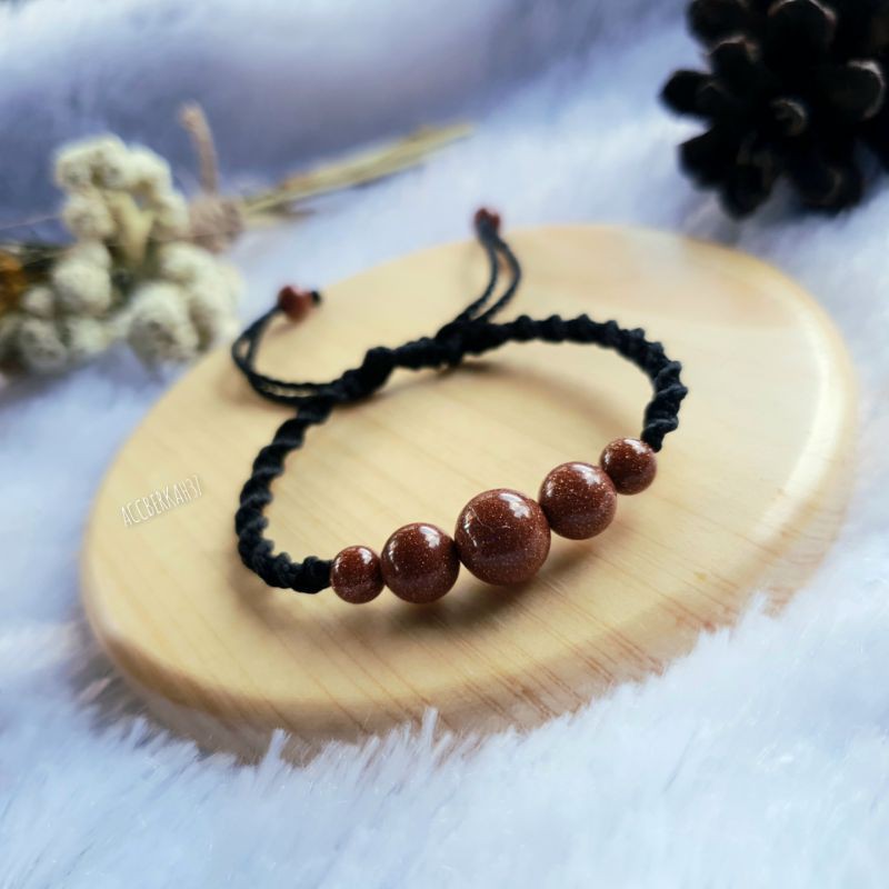 Gelang Batu Alam Pasir Emas Asli Tali macrame Serut