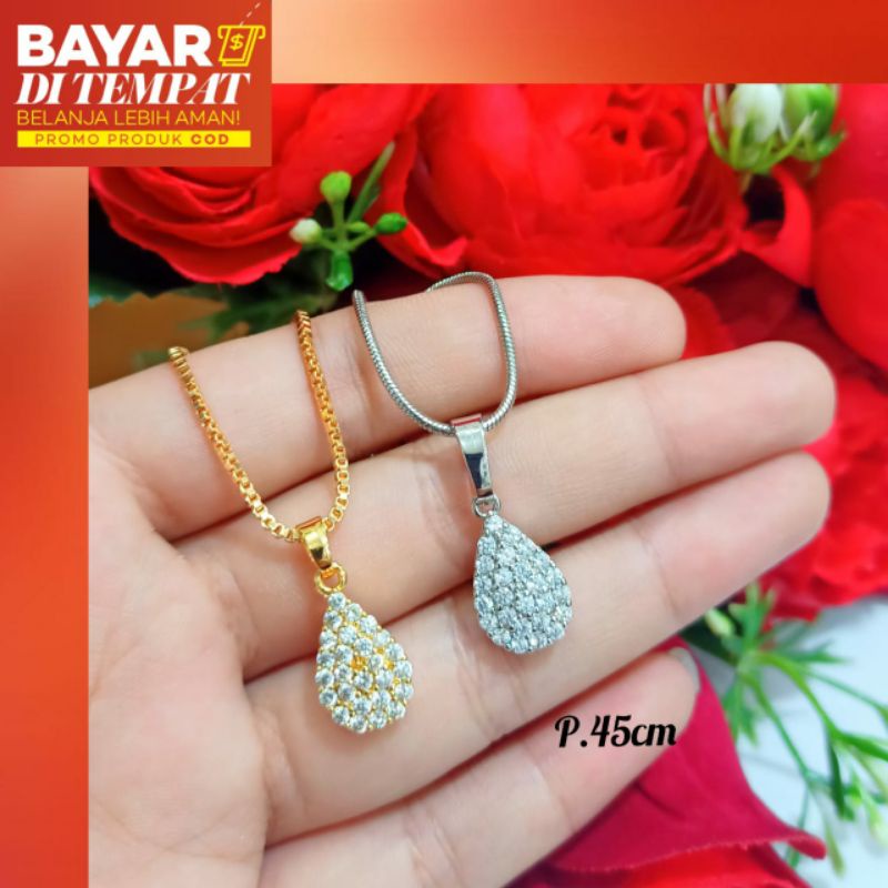 New! Kalung Dewasa permata Liontin tetes air elegan menawan Gold&amp;Silver Anti karat