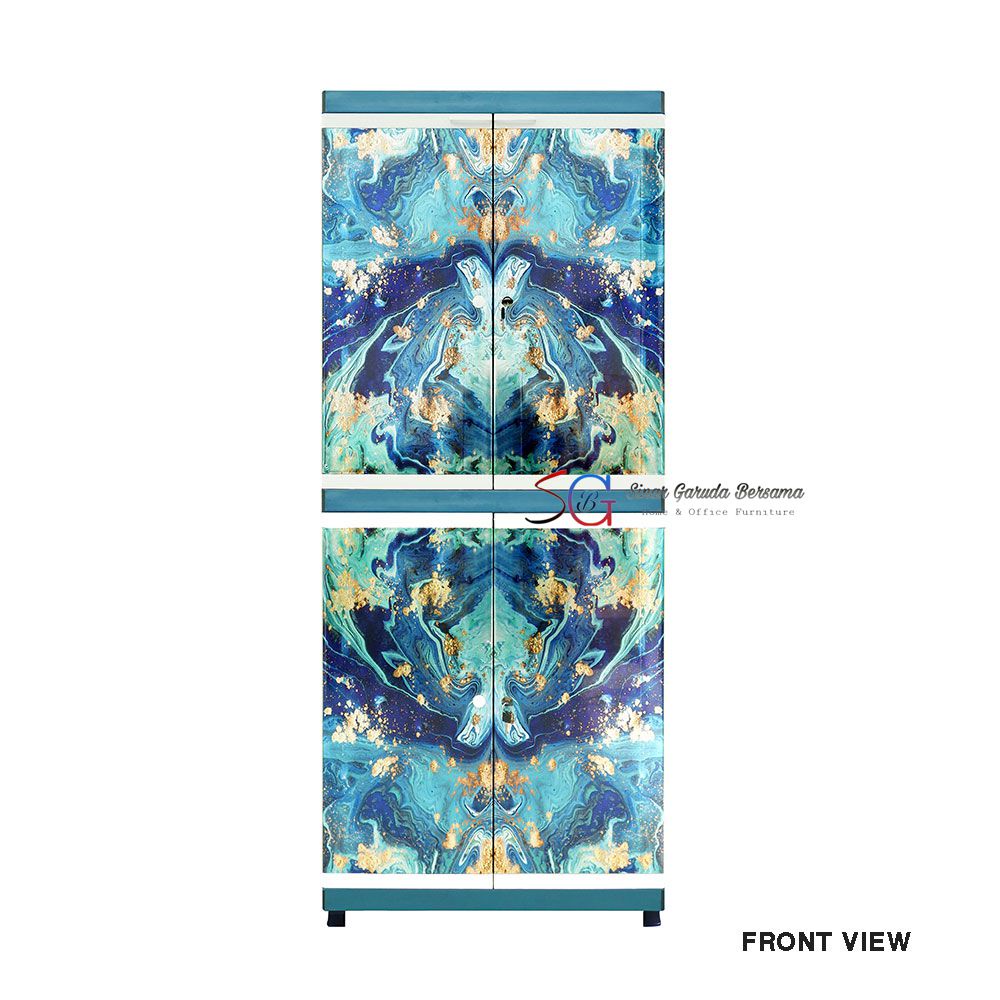 LEMARI PLASTIK SERBAGUNA FULL RAK MOTIF KERAMIK BIRU / LEMARI PLASTIK MULTIFUNGSI COCOK UNTUK ANAK K