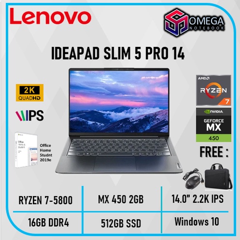 LENOVO IDEAPAD SLIM 5 PRO 14ACN6 RYZEN 7 5800 16GB 512SSD MX450 2GB W10+OHS 14.0&quot; 2.2K IPS 100SRGB