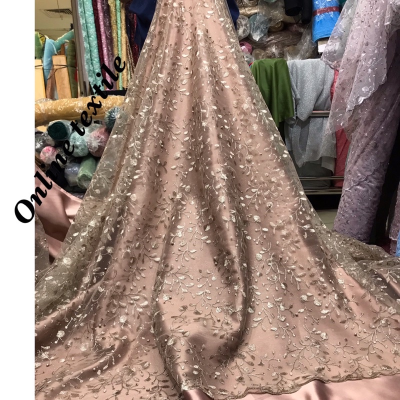 MURAH!! Kain bahan Tulle akar mutiara / brokat Gliter mutiara ( TILE CEPLOK)