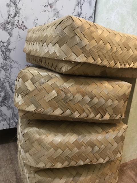 (b2501) Sepasang Besek Natural 25x25x8 Besek Anyaman Bambu Murah Besek Unik Besek Bambu Jumbo Besek