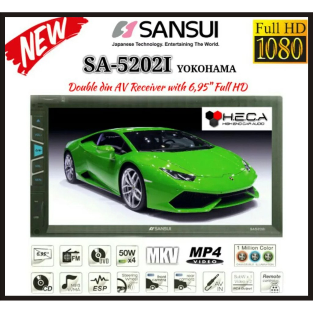 Head Unit dvd Tv Mobil Tape Double Din 6,9INCH SANSUI JAPAN INNOVATION FULL HD