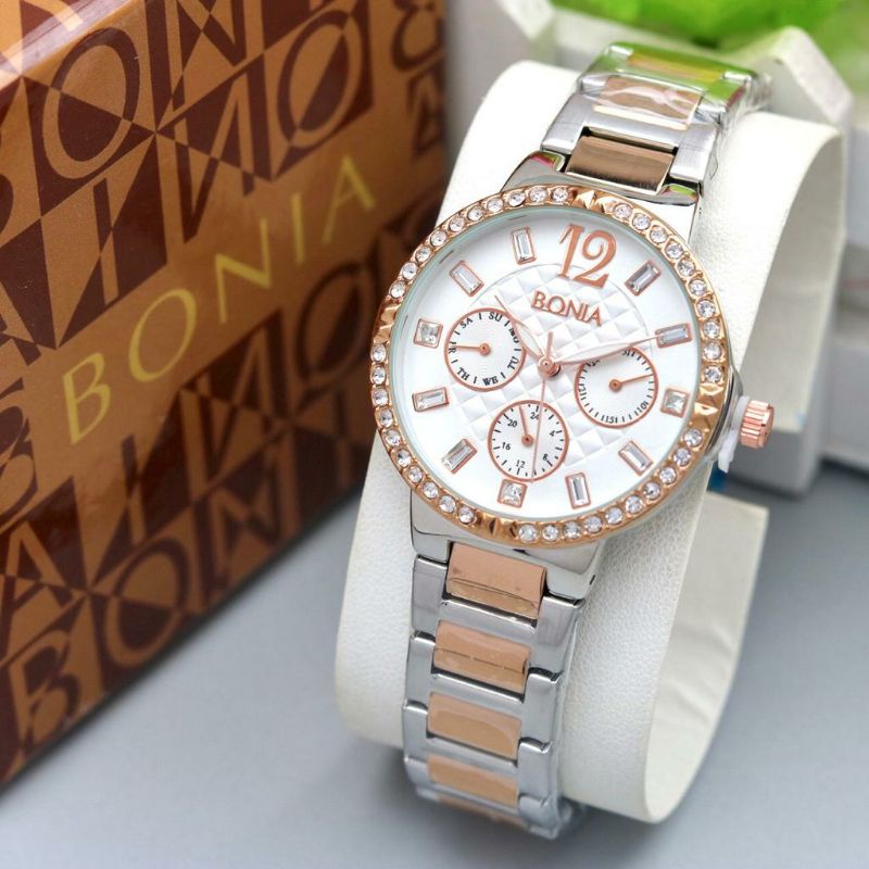 jam tangan bonia wanita less full diamond rantai chrono aktif