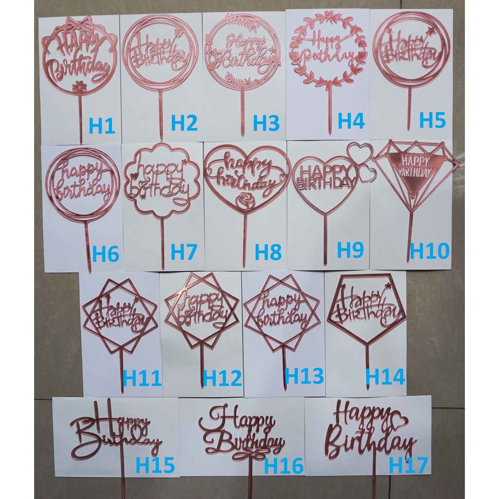 Cake Topper Rose Gold dan Black Happy Birthday Akrilik / Cake Topper Murah