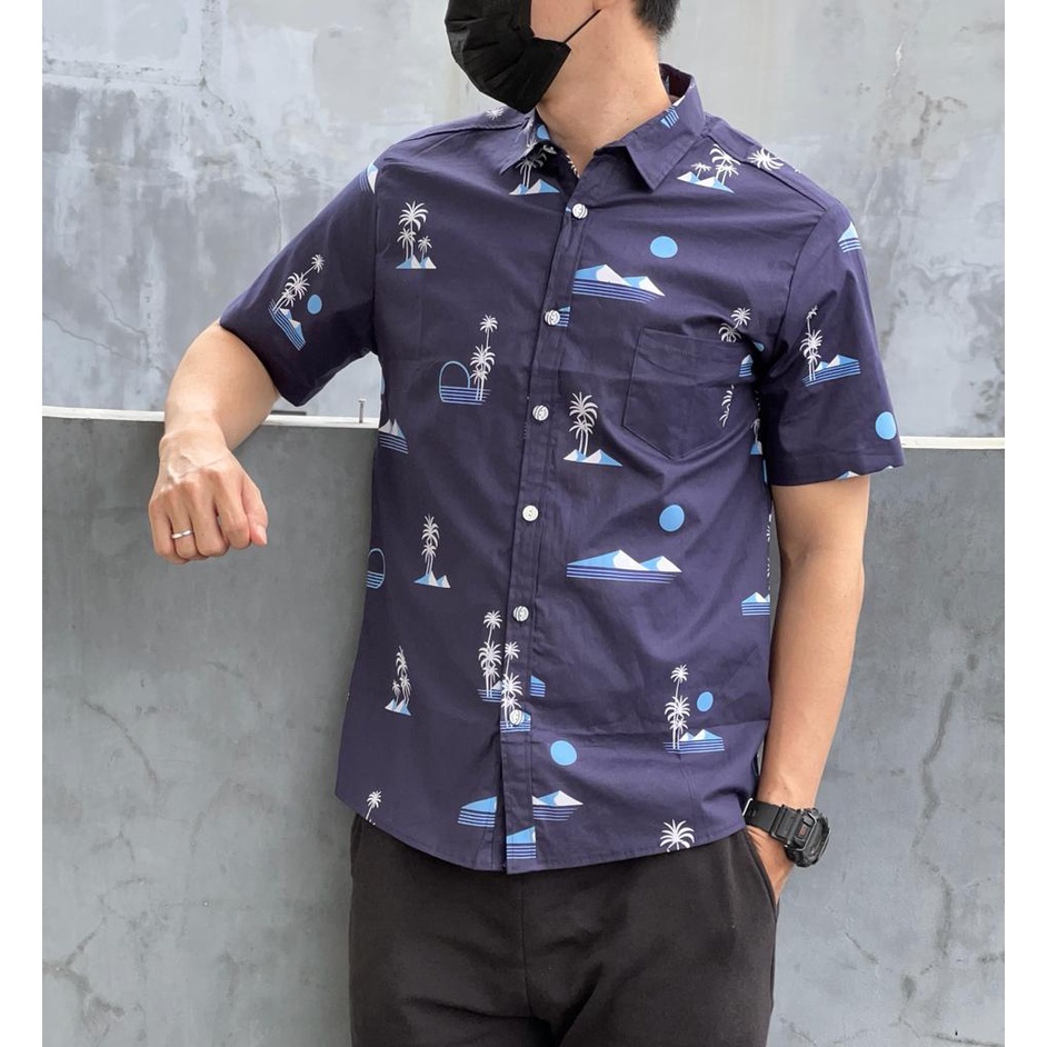 AMSPRO kemeja pria kemeja casual kemeja motif atasan pria PD Sunset