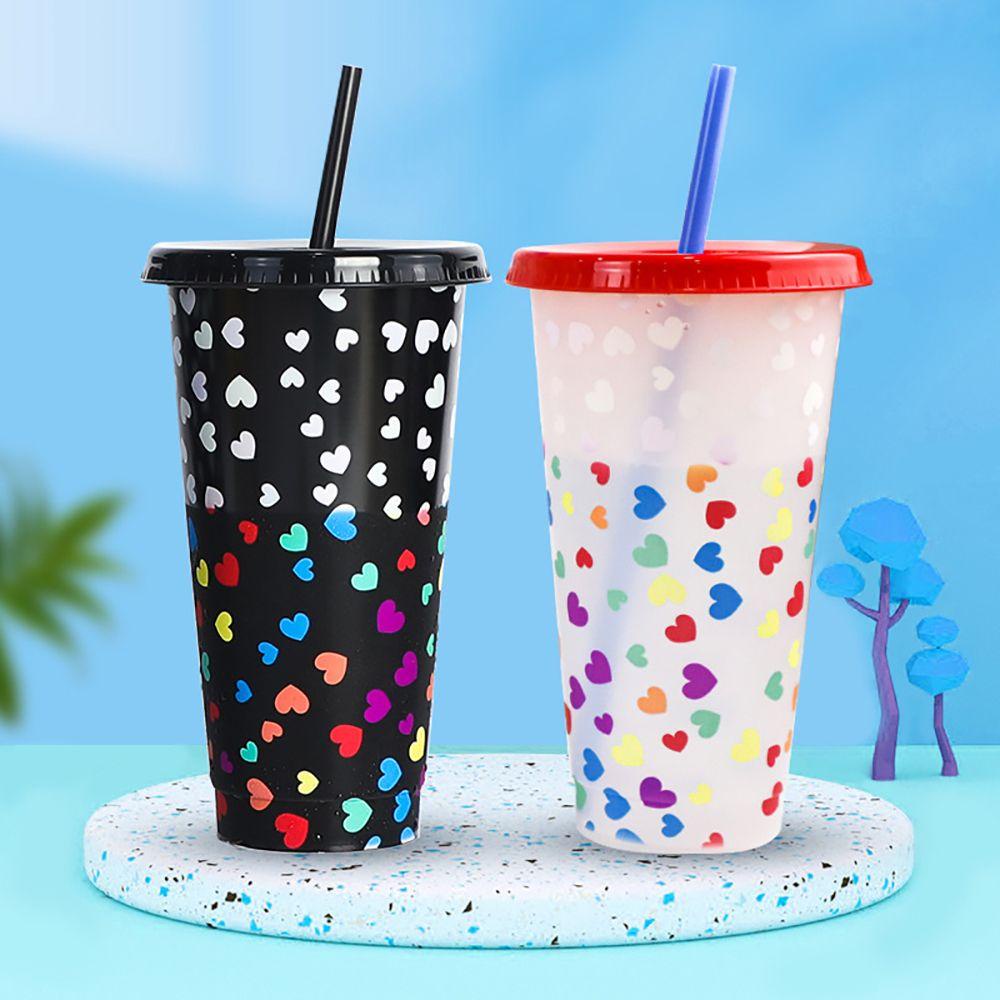 Lanfy Coffee Tumbler Creative 710ML Cangkir Minum Drinkware Plastik Dengan Sedotan Tutup Mug Kopi