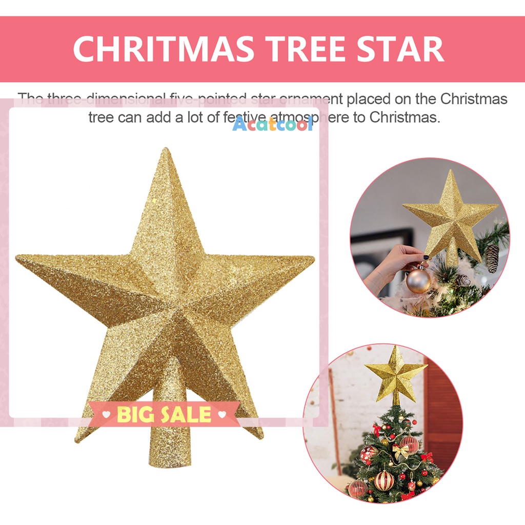 Glitter Christmas Star Tree Topper 3D Shatter-Proof Bethlehem Star Ornament