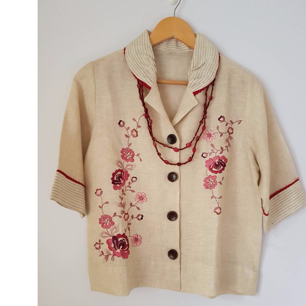 Baju/Atasan Wanita Coklat Muda/Crem  Bordir Bunga