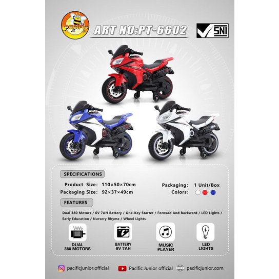 PROMO Mainan Motor Aki Anak Pacific PT-6602 PT6602 PT 6602