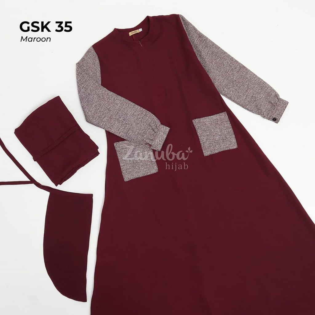 zanuba gamis set kombinasi gsk 35 maroon xl