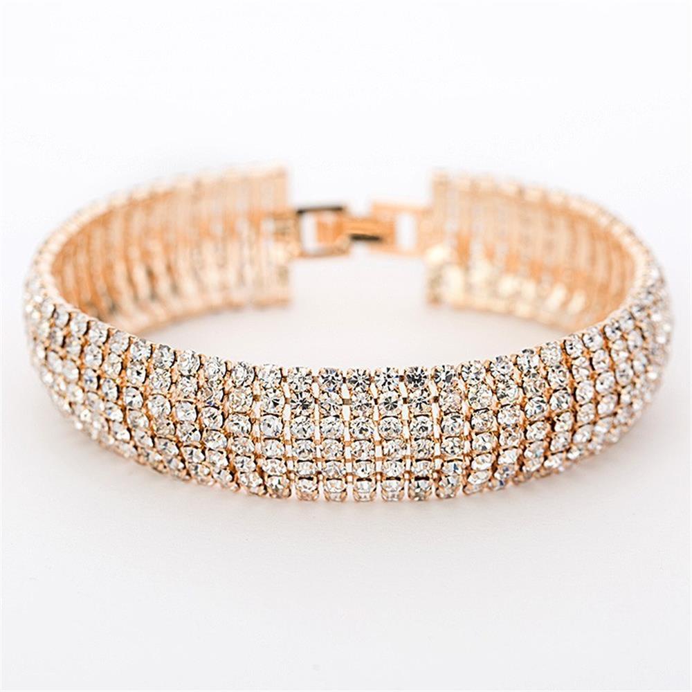 Solighter 7baris Gelang Kristal Pernikahan Fashion Wanita Berlian Imitasi Diamante Cuff Bangle