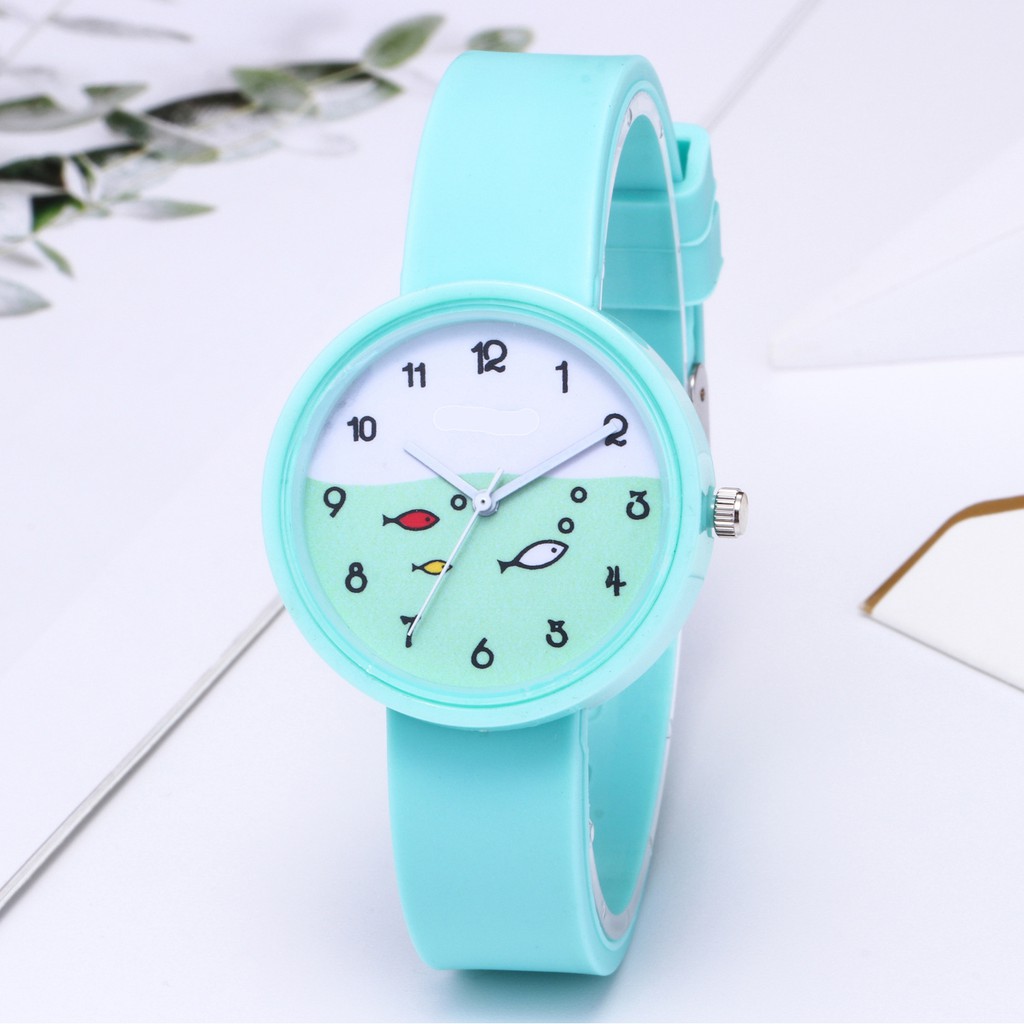 ✅ COD KUMA Jam Tangan Quartz Analog Korea Strap Silikon Warna Permen Wanita/ Jam Tangan Motif Kartun