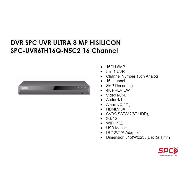 DVR SPC UVR ULTRA 8 MP HISILICON SPC-UVR6TH16Q-N5C2 16 Channel