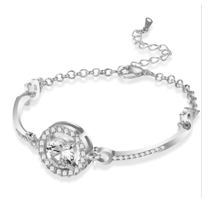 FXG - Korea Titanium Gelang Wanita Perhiasan Tangan Kristal Fashion Anti Karat GLG03 Bisa COD-Silver