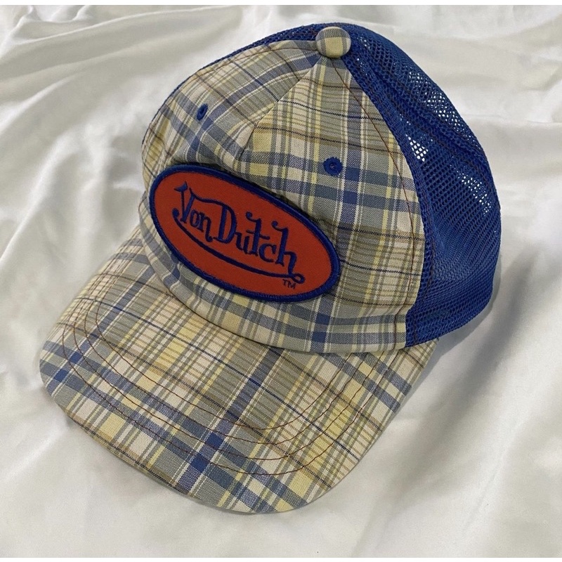 topi Von Dutch original plaid trucker hat cap