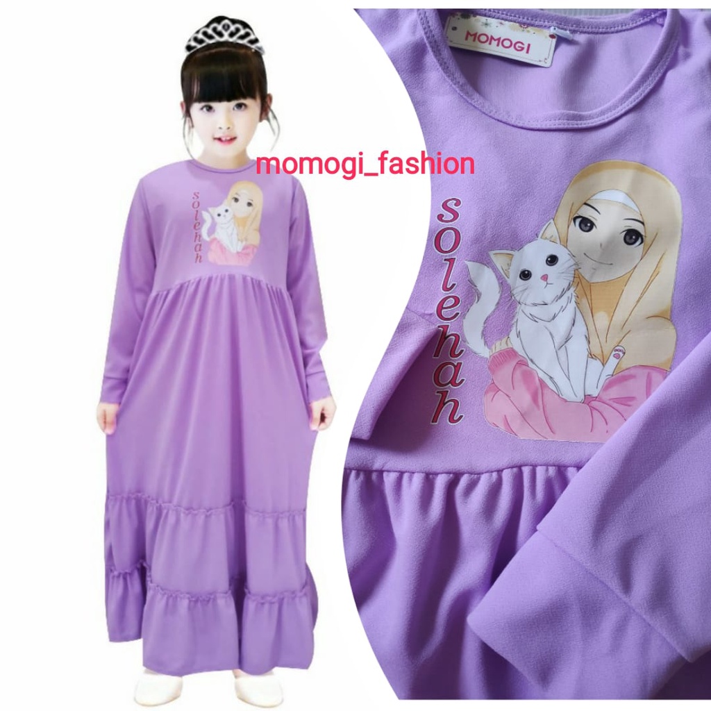 MOMOGI- GAMIS ANAK PEREMPUAN RUFFLE/ GAMIS ANAK SABLON DTF PRINTING SOLEHAH/MAXI DRESS ANAK SOLEHAH/ USIA 5-10th