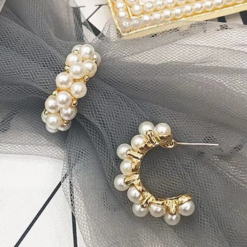 Mutiara anting-anting Korea Dongdaemun baru sterling silver jarum geometris BANYUAN petite anting-an