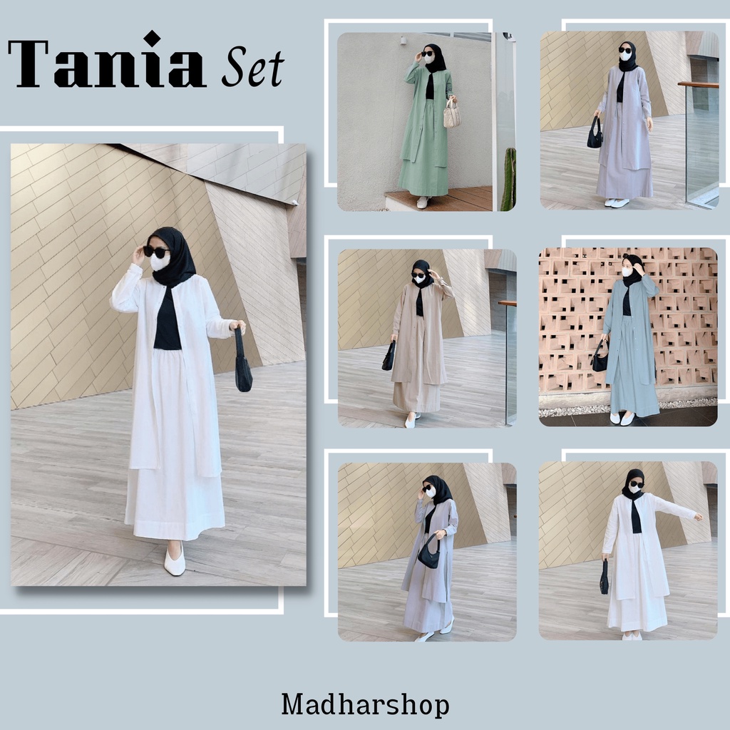 Tania One Set Setelan Rok + Tunik Wanita Remaja Full Kancing Depan Busui Jumbo LD 90 - 120 Bahan Katun Magnolia Premium Size M L XL XXL /Stelan Tunik Panjang Polos Kekinian terbaru 2021