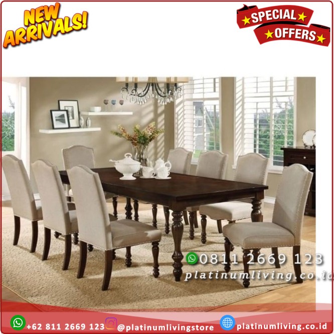 Meja Makan Jati 8 Kursi Klasik Eropa, Meja Malan Mewah, Kursi Makan Platinumliving Furniture Indones