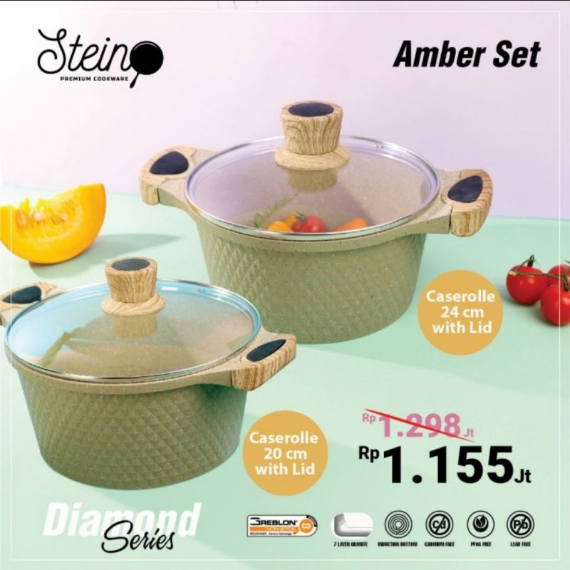 [FREE BUBBLE WRAP] 100% ORI Amber Set Diamond Series Casserole 20 &amp; 24cm Stein Steincookware