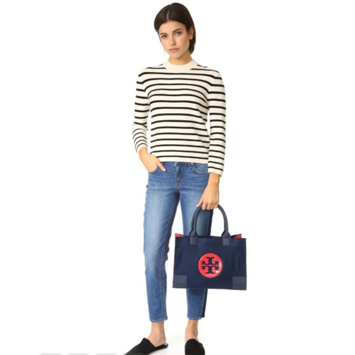 Tory Burch Ella Canvas Mini Tote Small Blue Navy