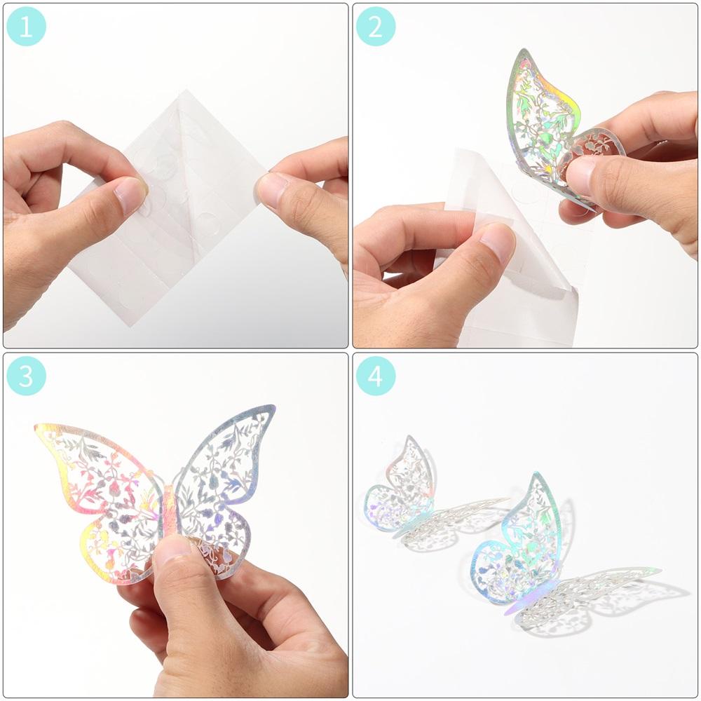 Top 12PCS /Pack 3D Fantacy Butterfly Stiker Perlengkapan Pesta Dekorasi Rumah Tekstur Logam Mirage Warna