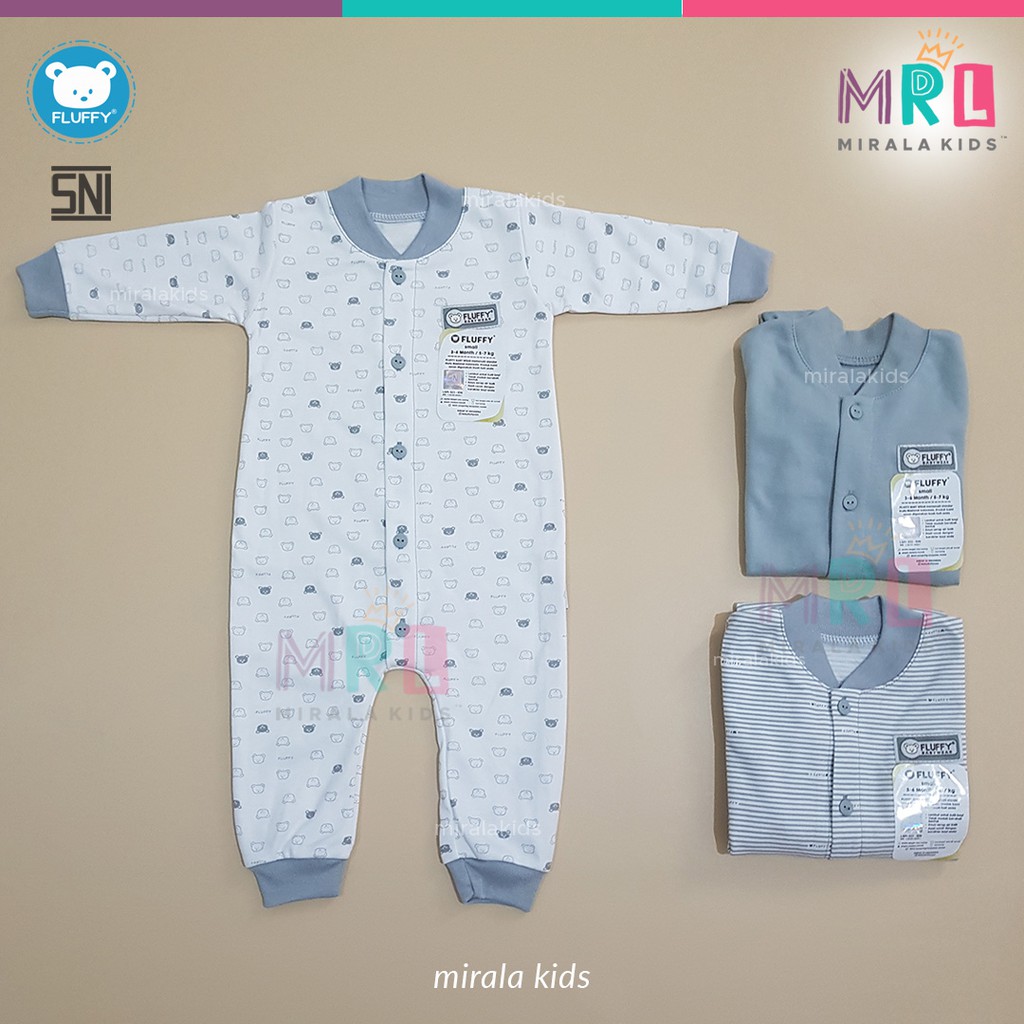 Fluffy Sleepsuit Buka Kaki Seri Abu Grey - Fluffy Baju Kodok Panjang