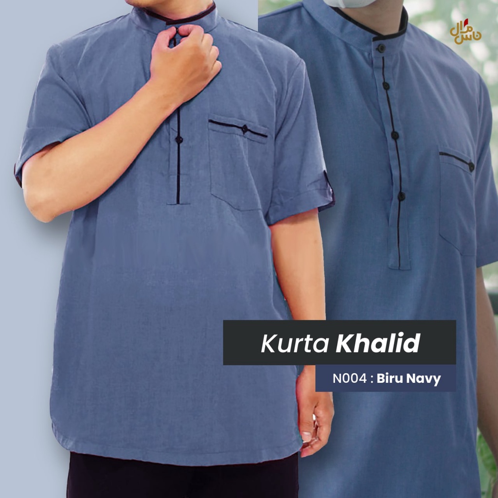 Baju Koko Kurta Pria Dewasa Lengan Pendek Bahan Katun KHALID Gratis Peci Rajut