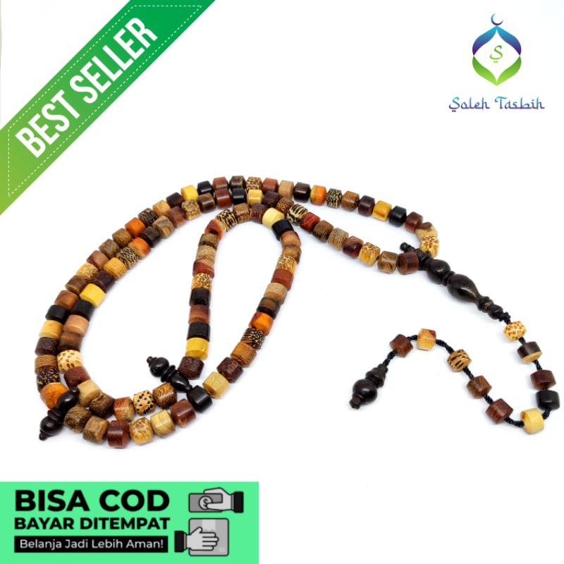 Tasbih Kombinasi 12 Kayu Nusantara Motif Bulat Dan Tabung_COD