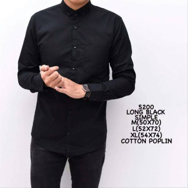 Kemeja Polos Hitam Lengan Panjang Slimfit Hem Kantor Pria Model Terbaru Kekinian Bandung