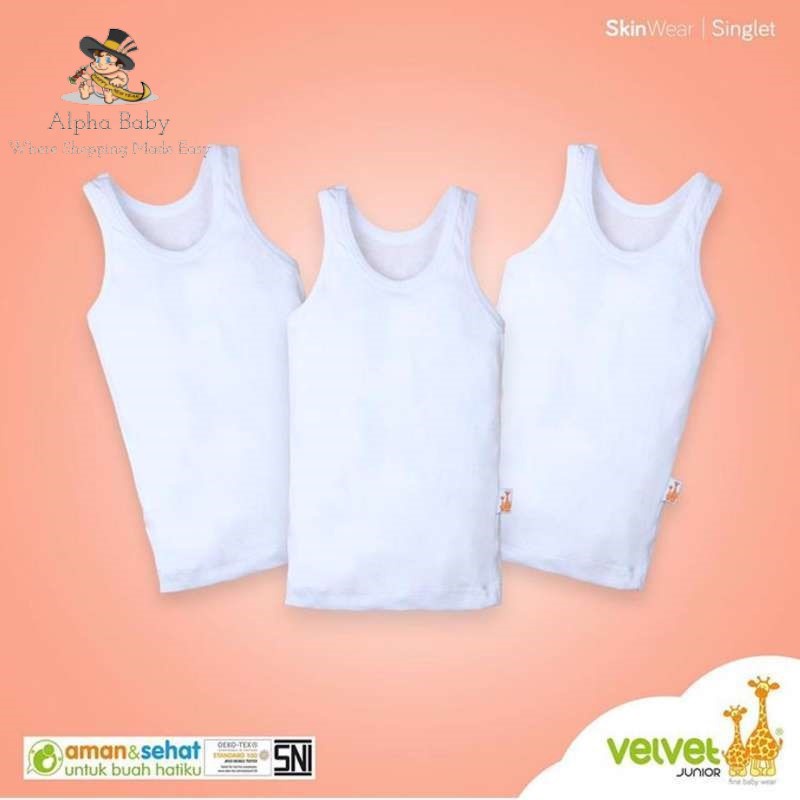 Velvet singlet/Kaos Dalam Bayi Velvet Isi 3/ Kaos Dalam Anak Putih | Baju Anak / Kaos Anak / Kaos Dalam Velvet Junior / Pakaian Dalam Bayi / Perlengkapan Bayi Baru Lahir