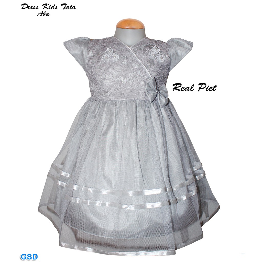 Dress Kids Tata/Dress Brukat Anak Princess/Gaun Pesta Motif Renda/ Baju Anak Bayi 2-4 Tahun