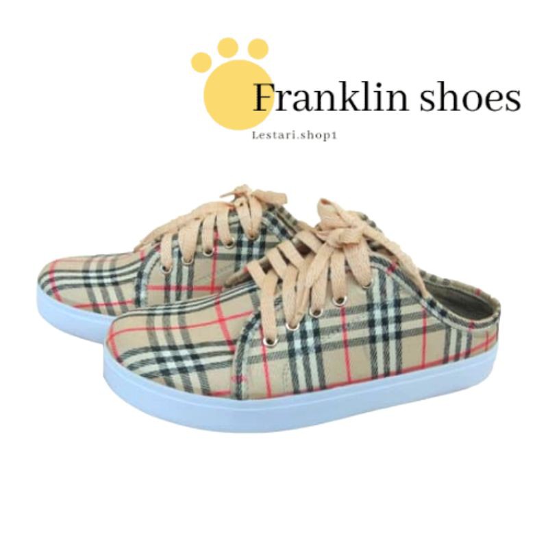 Trend Sepatu Slop / Sepatu Bustong Anak dan Dewasa Franklin Motif Burberry Original