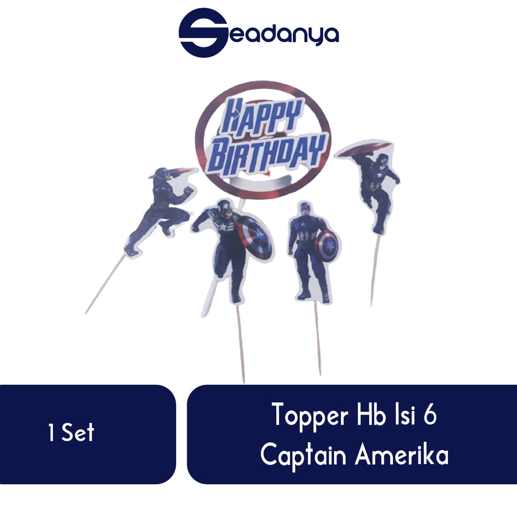 

Topper HB Isi 6 Captain Amerika/Topper Captain Amerika/Hiasan Tart/Hiasan Cake/Aksesoris Tart/Aksesoris Cake/Aksesoris Kue Ulang Tahun