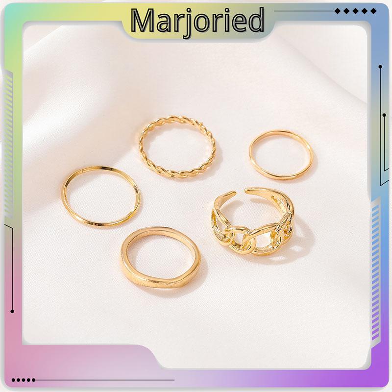 5pcs / Set Fashion Cincin Wanita Model Terbuka Geometri Warna Silver / Gold Gaya Vintage-MJD