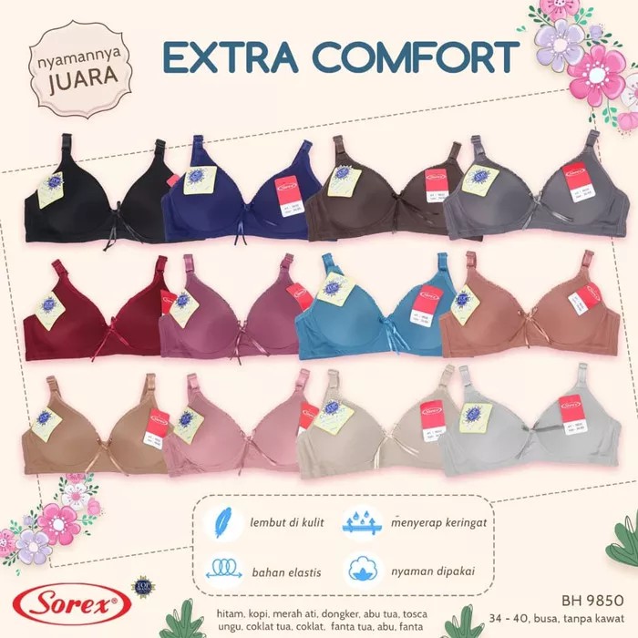 bh / bra sorex 9850 tanpa kawat kait 2 uk 34 36 38 40 extra comfort
