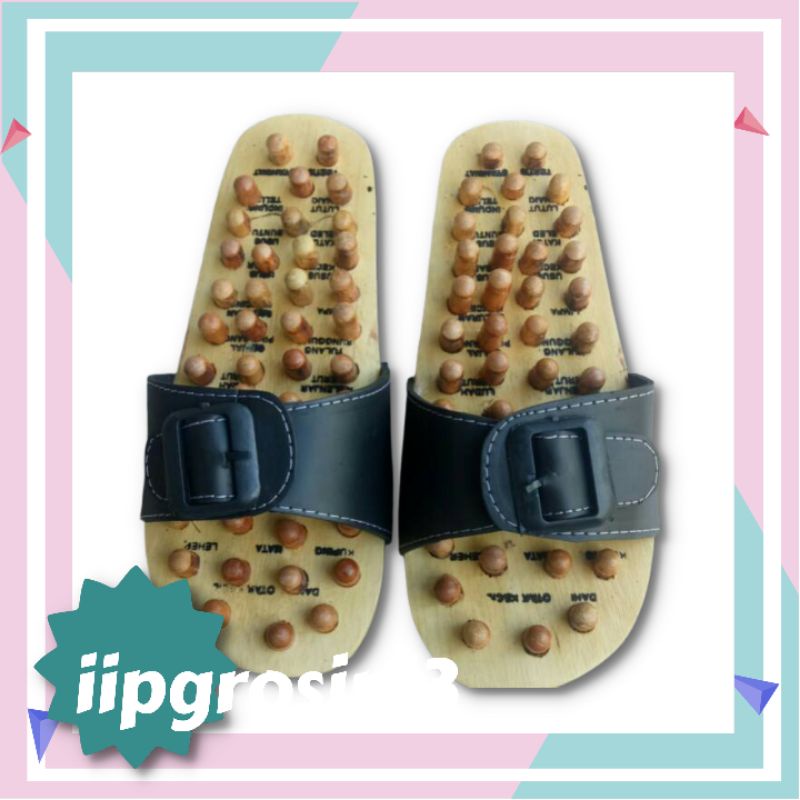 Sandal kayu rematik/sandal kesehatan refleksi kaki