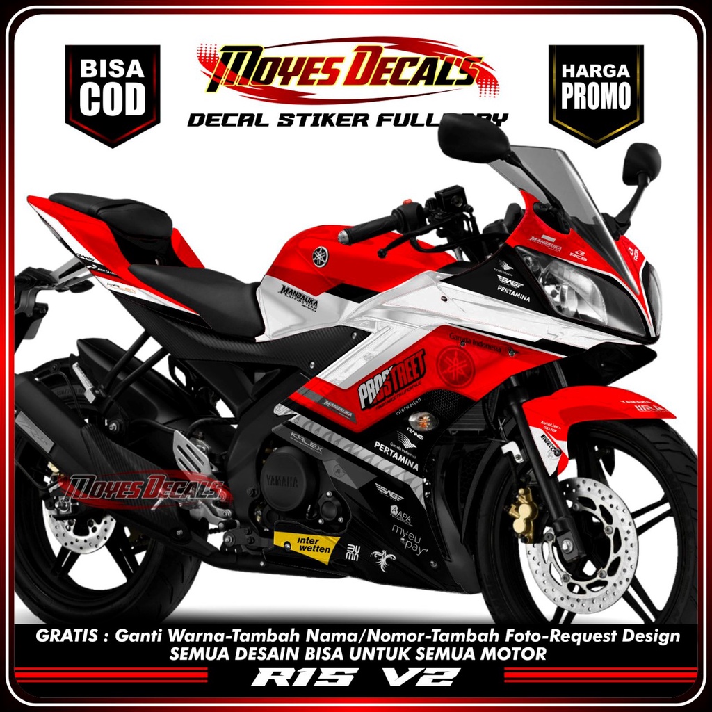 Decal Sticker R15 V2 - Motif Racing Moto Pro Street Merah