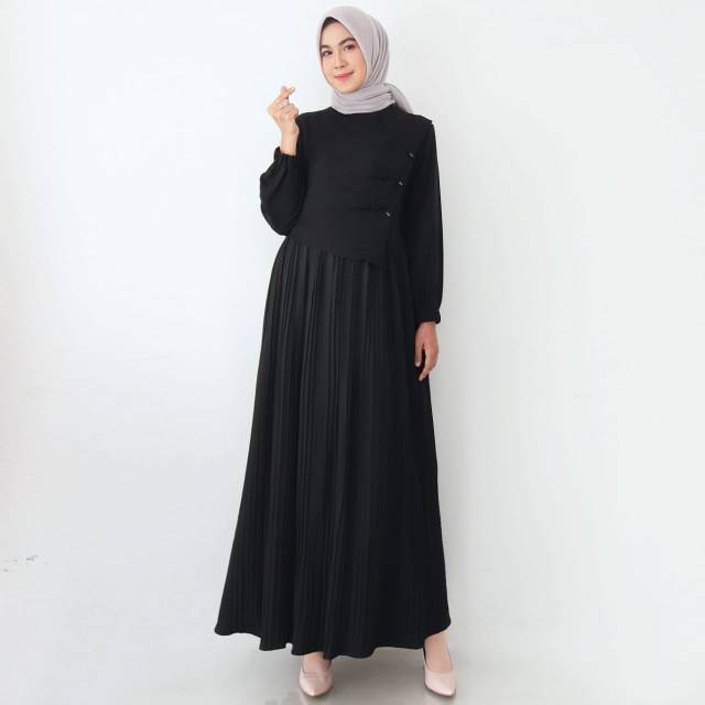 TRISHA BLACK &amp; WHITE FIT TO L GAMIS CANTIK ORIGINAL REALPICT