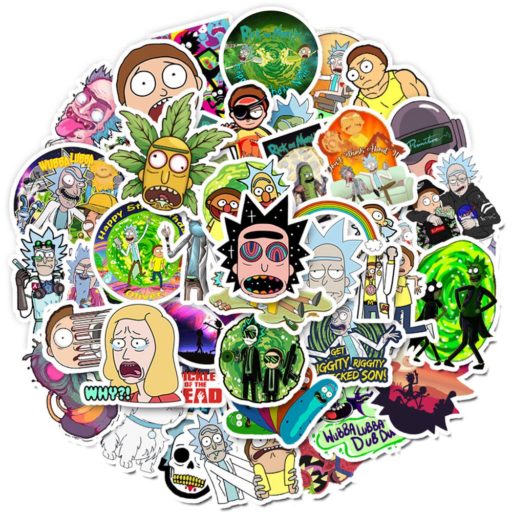 

50pcs/set Stiker Rick Kawaii Anti Air Untuk Gitar/Skateboard/Laptop/Sepeda/Mobil